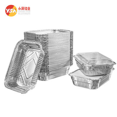 Disposable Food Grade Aluminium Container 450ml And 800ml Tin Foil Trays With Plastic Lid For Food Packaging